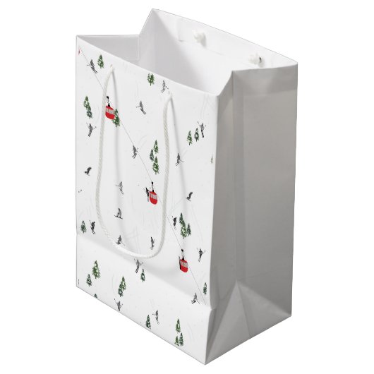 ホリデースキーレッドスキーリフトイラストレーション ミディアムペーパーバッグ (正面アングル)