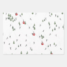 ホリデースキーレッドスキーリフトイラストレーション ラッピングペーパーシート