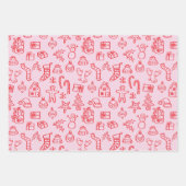 ホリデースクライブルドゥードルレッドとピンク ラッピングペーパーシート (正面)