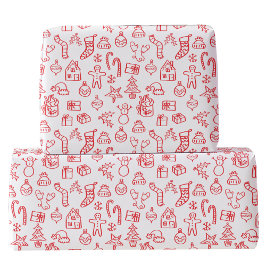 ホリデースクライブルドードル赤と白 ラッピングペーパー