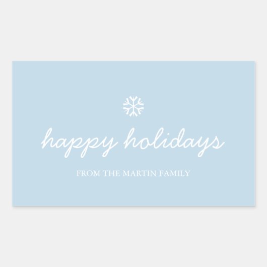 ホリデーステッカー – ハッピーホリデーズブルー 長方形シール (正面)