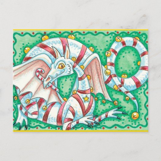 ホリデーストライプのドラゴンクリスマスポストカード シーズンポストカード (正面)