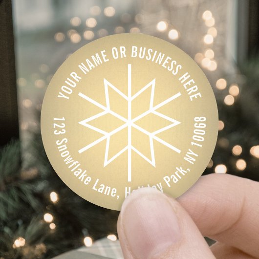 ホリデースノーフェイクゴールドフォイル差出人住所ラベル ラウンドシール