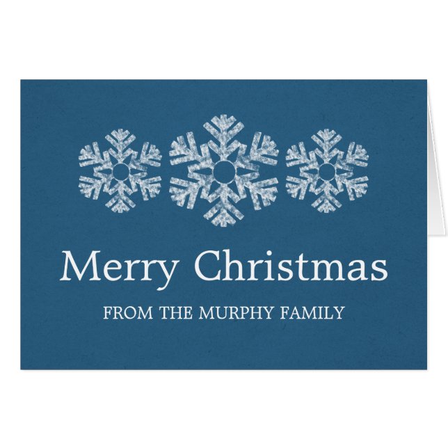 ホリデースノーフレークスクリスマスカード、ブルー (正面横)