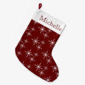 ホリデースノーフレークスパターンフェスティバルレッド ラージクリスマスストッキング (正面 (吊り時))