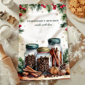 ホリデースパイスジャースクリパーソナライズされたスマス キッチンタオル