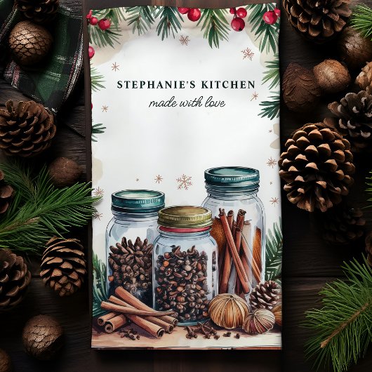 ホリデースパイスジャースクリパーソナライズされたスマス キッチンタオル