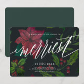 ホリデースピリットポインセティアクリスマスホリデーパーティー 招待状 (正面/裏面)