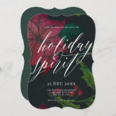 ホリデースピリットポインセティアクリスマスホリデーパーティー 招待状 (正面/裏面)
