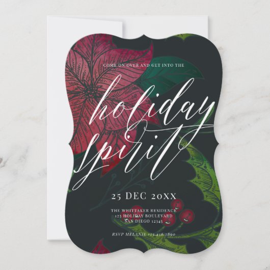 ホリデースピリットポインセティアクリスマスホリデーパーティー 招待状 (正面)
