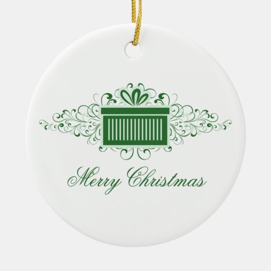 ホリデースワーズプレゼントオーナメント，緑 セラミックオーナメント (正面)