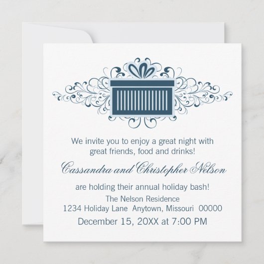 ホリデースワーズ現在のクリスマスパーティー、青 招待状 (正面)