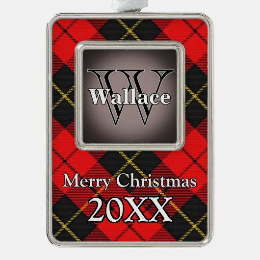 ホリデーズクランすてきウォーレスレッドアンドブラックタータンチェック シルバープレートフレームオーナメント (正面)