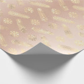 ホリデーズクリスマススノーフレーク金ゴールドピンク赤面 ラッピングペーパー (角)