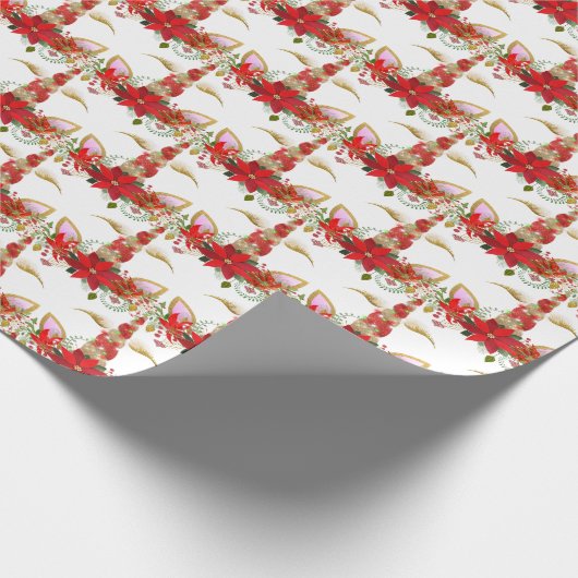 ホリデーズクリスマスユニコーンラッシュホワイトガーリー金ゴールド ラッピングペーパー (角)