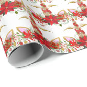 ホリデーズクリスマスユニコーンラッシュホワイトガーリー金ゴールド ラッピングペーパー (ロールコーナー)