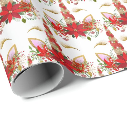 ホリデーズクリスマスユニコーンラッシュホワイトメリー金ゴールド ラッピングペーパー (ロールコーナー)
