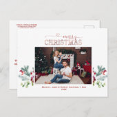 ホリデーズグリーンリーフォトバラ金ゴールドメリークリスマス シーズンポストカード (正面/裏面)