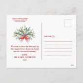 ホリデーズグリーンリーフォトバラ金ゴールドメリークリスマス シーズンポストカード (裏面)