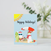 ホリデーズトロピカルビーチ雪だるまサンタクリスマス ポストカード (スタンド正面)