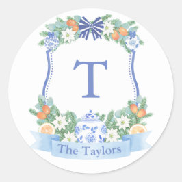 ホリデーズブルーアンドホワイトシトラスクレスト封筒用シール ラウンドシール