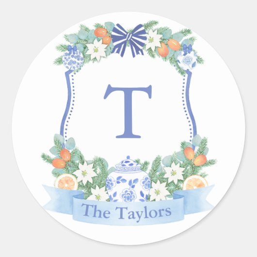 ホリデーズブルーアンドホワイトシトラスクレスト封筒用シール ラウンドシール (正面)
