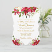 ホリデーズ結婚ウォータカラーフローラポインセチア金ゴールド 招待状 (スタンド正面)