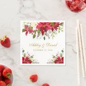 ホリデーズ結婚ウォーターカラーポインセチアフローラ金ゴールド スタンダードカクテルナプキン (インサイチュ)