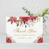 ホリデーズ結婚ポインセチアフローラ金ゴールド サンキューカード (スタンド正面)