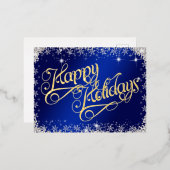 ホリデーズ タイポグラフィー ブルーとダイヤモンド 箔シーズンポストカード (正面/裏面)