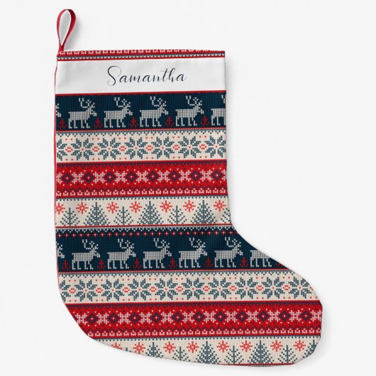 ホリデーセーター編み物パターンクリスマスディアー スモールクリスマスストッキング (正面)