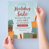 ホリデーセール スノーフレークとプレゼント ビジネス チラシ (手)