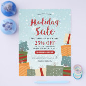 ホリデーセール スノーフレークとプレゼント ビジネス チラシ (シングル)