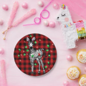 ホリデーゼブラ、赤いタータンチェック、きらめくライト ペーパープレート (パーティー)