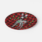 ホリデーゼブラ、赤いタータンチェック、きらめくライト ペーパープレート (アングル)