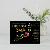 ホリデーソイレエレガントレッドホリー企業のパーティー 箔シーズンポストカード (立ち正面)
