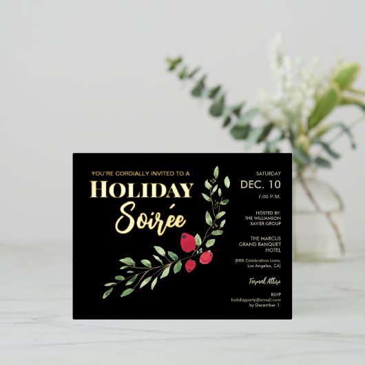 ホリデーソイレエレガントレッドホリー企業のパーティー 箔シーズンポストカード (立ち正面)