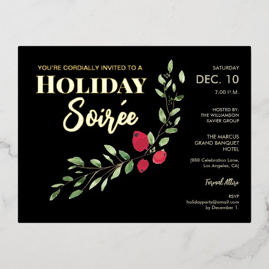 ホリデーソイレエレガントレッドホリー企業のパーティー 箔シーズンポストカード (正面)