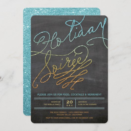 ホリデーソーリーグリッターシャルボードパーティー招待状 招待状 (正面/裏面)