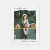 ホリデータイプライター |写真付き白黒 フリースブランケット (正面)