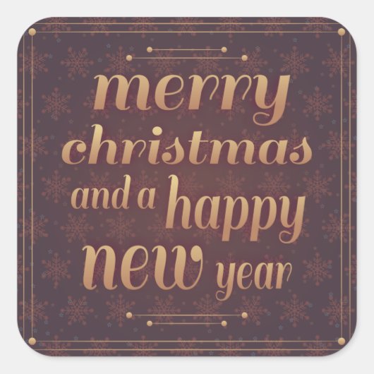 ホリデータイポグラフィトレンディースノーフレーククリスマス スクエアシール (正面)