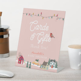 ホリデータウンピンクベビーシャワーカード&ギフト 台座サイン