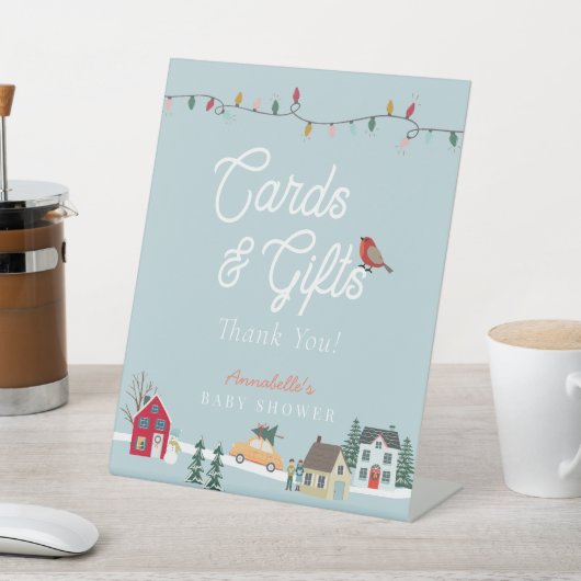 ホリデータウンブルーベビーシャワーカード&ギフト 台座サイン (インサイチュ)