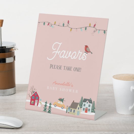 ホリデータウン/ヴィレッジピンクベビーシャワーの好意 台座サイン (インサイチュ)