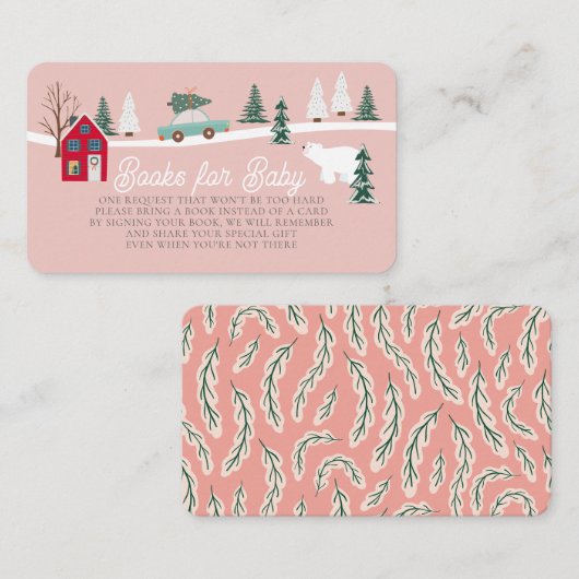 ホリデータウン/ヴィレッジピンクベビーシャワーブックリクエスト エンクロージャーカード (正面/裏面)