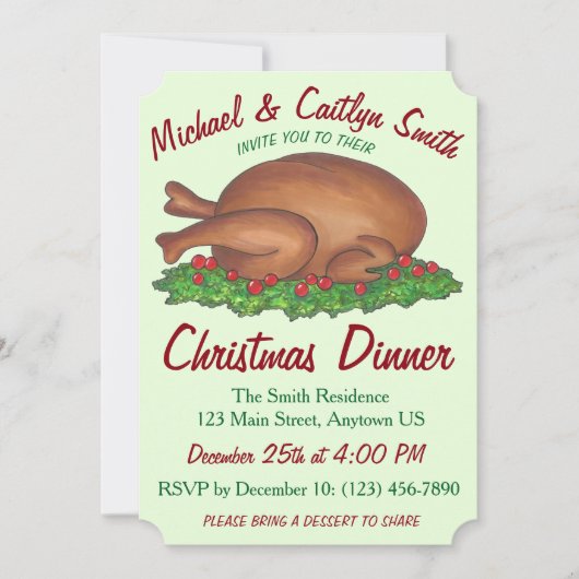 ホリデーターキークリスマスサンクスサンクスギビングディナーパーティー 招待状 (正面)