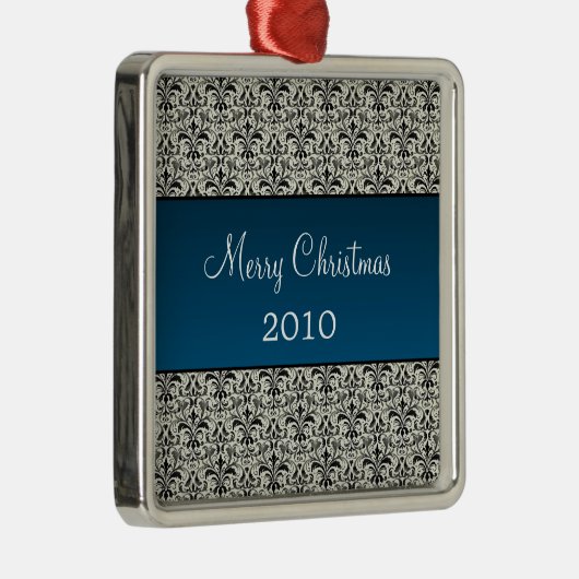 ホリデーダマスクプレミアムスクエアオーナメントブルー メタルオーナメント (右)