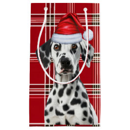 ホリデーダルメシアン犬の赤いお祭り柄クリスマス スモールペーパーバッグ