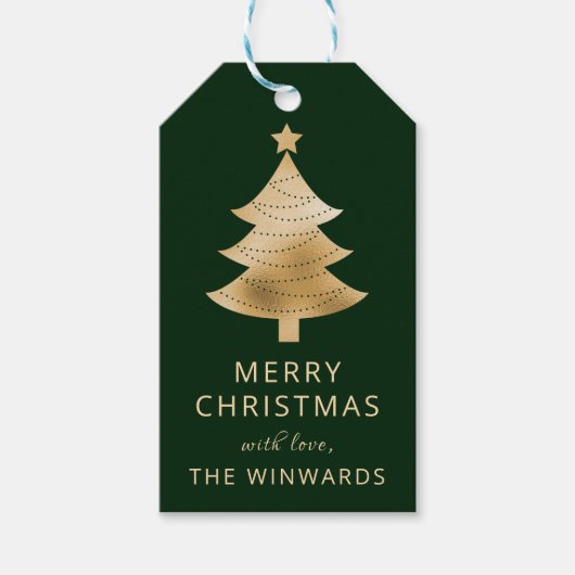ホリデーダークグリーンと金ゴールドクリスマス ギフトタグ (正面)