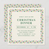 ホリデーチェッカーボードパーティの招待状 – グリーン シーズンカード (正面/裏面)